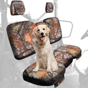 imageStarknightMT UTV Defender Seat Cover  Waterproof Dustproof Seat Covers Compatible with Can Am Defender DPS MAX 6X6 PRO 20162025 Split Bench Seat Covers Defender Accessories BlackMaple Leaf Yellow