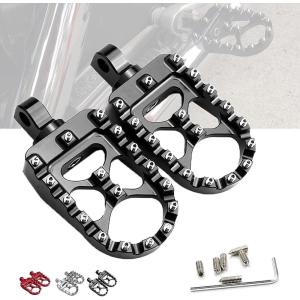 imageStarknightMT CNC Wide Fat Footpegs 360 Roating MX Foot Pegs Chopper Bobber Style Compatible with Harley Dyna Fatboy Sportster Iron 883 SilverBlack