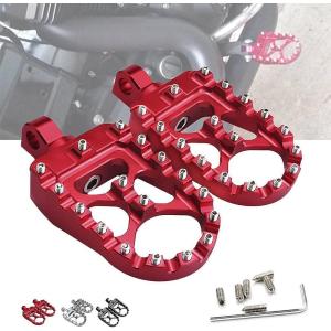 imageStarknightMT CNC Wide Fat Footpegs 360 Roating MX Foot Pegs Chopper Bobber Style Compatible with Harley Dyna Fatboy Sportster Iron 883 SilverRed