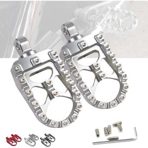 imageStarknightMT CNC Wide Fat Footpegs 360 Roating MX Foot Pegs Chopper Bobber Style Compatible with Harley Dyna Fatboy Sportster Iron 883 SilverSilver