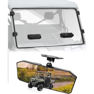 imageStarknightMT Center Rear View Mirror And Front Vented Windshield Compatible With Can Am Defender 20162025