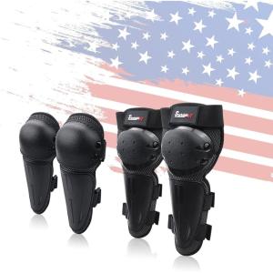 imageStarknightMT Kids Dirt Bike Elbow Knee Pads Protective Shin Guards Gear Set for Youth Motorcycle Motocross Mountain Biking Skateboard Skiing Skating Black 4pcsBlack