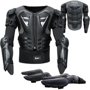 imageStarknightMT Kids Motorcycle Armor Suit Dirt Bike Gear Riding Protective Chest Spine Back Protector Shoulder Arm Elbow Knee Protector Pads for Cycling SkateboardSkiingSkatingOffRoadBlack