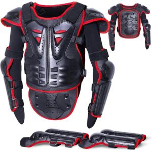 imageStarknightMT Upgraded Kids Motorcycle Armor Suit Teen Dirt Bike Gear Riding Protective Set for Cycling Skateboarding Skiing Skating OffRoad RedRed